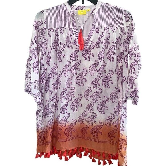 Roberta Roller Rabbit Tops - Roller Rabbit Serafina Tunic Elephants Size XS